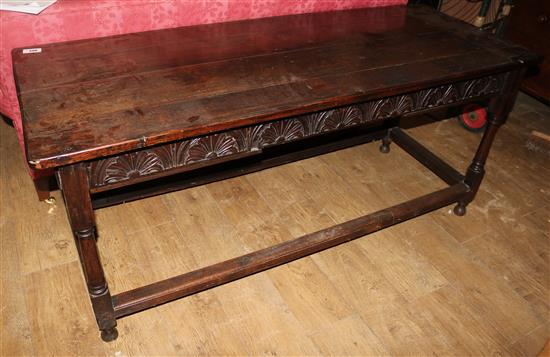 A 17th century style oak centre table, 163 x 64cms
